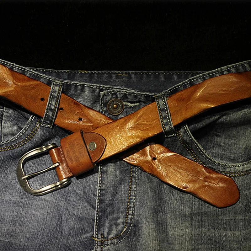 

New retro top layer cowhide belt handmade vegetable tanned men's belt fashion casual jeans pin buckle belt