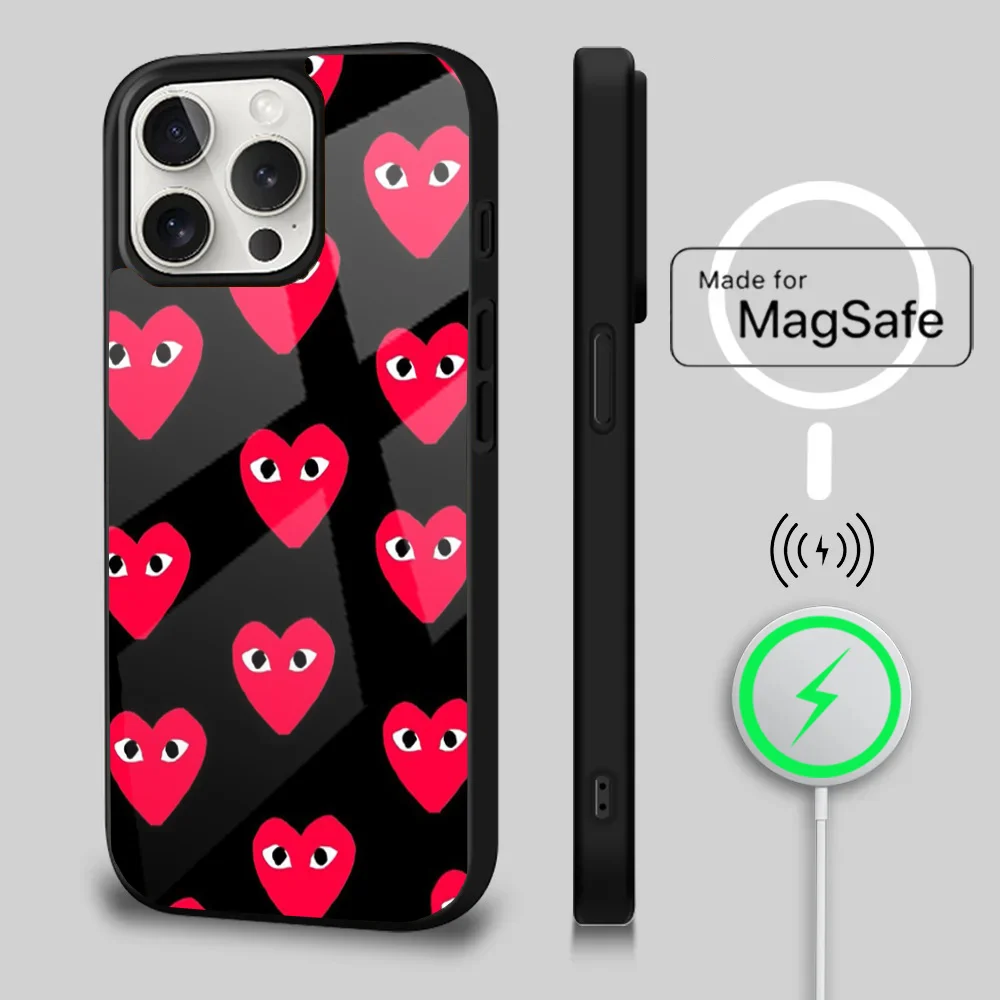 Red love heart Phone Case For iPhone 16 15 14 13 12 11 Plus Pro Max Mini Magsafe C-CDG Love Magnetic Wireless Charging