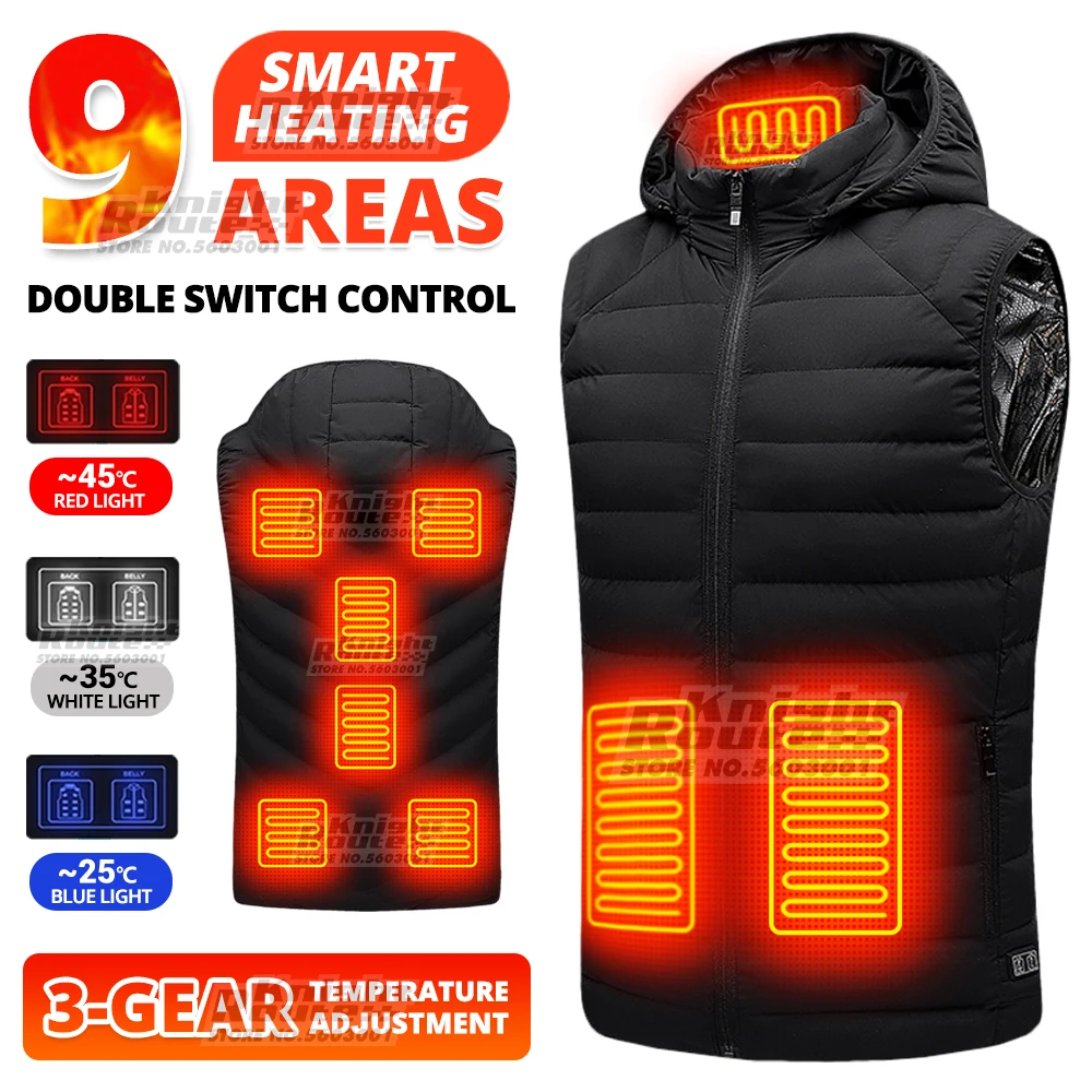 

9 Areas Self Heated Vest Body Warmer Women Men Warm Heating Jacket Heated Vest Thermal Hunting Clothing Camping Fishing Cycling