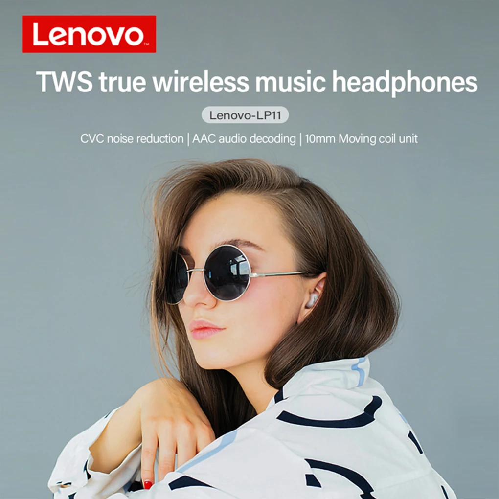 Беспроводные наушники Lenovo LP11 TWS, Bluetooth 5,0, стереонаушники с шумоподавлением, гарнитура с микрофоном и сенсорным управлением, музыкальные наушники (art.: 3920bc7158c4e) - 3920bc7158c4e