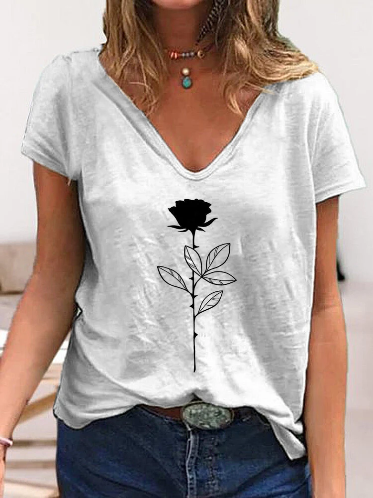 

Женская футболка с коротким рукавом, универсальная Повседневная Свободная футболка в стиле Харадзюку с принтом роз, лето 2022