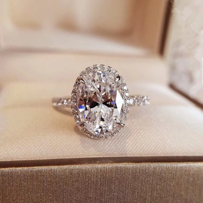 

DColor moissanite ring Oval big diamond diamond ring Women's sterling silver ring YesdSystem18KGolden platinum wedding