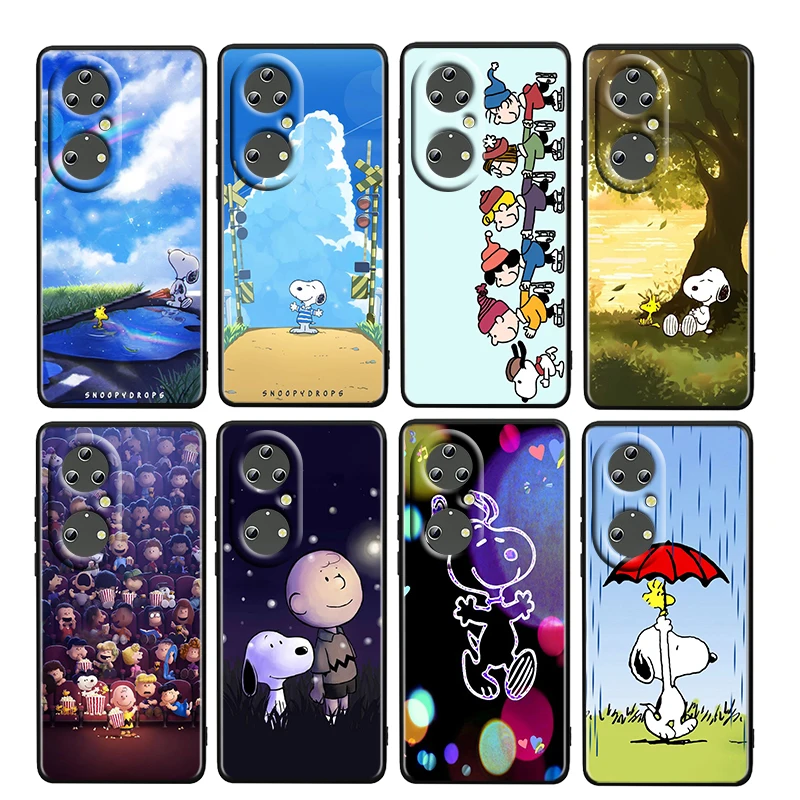 

Cute Charlie Snoopy Dog For Huawei P50 P20 P30 P40 5G P10 Pro Lite E Plus P9 Lite Mini 4G TPU Soft Black Phone Case Fundas Cover