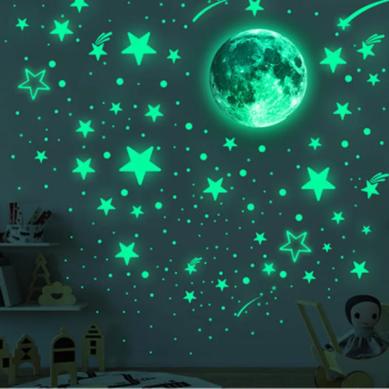 

Luminous Moon Meteor Fluorescent Wall Sticker Children's Room Decoration Self-adhesive Cartoon Creativity