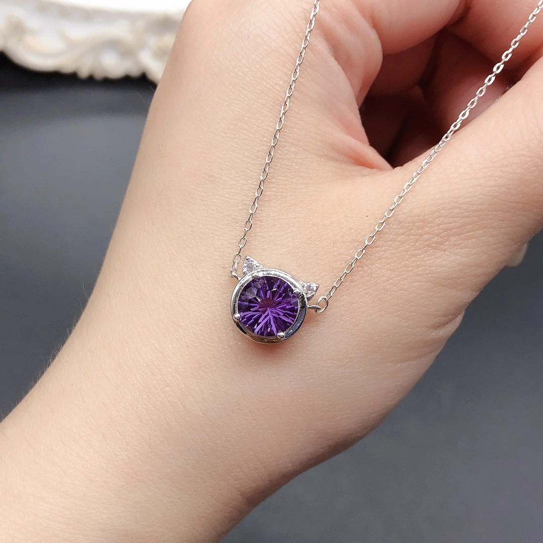 

925 Sterling Silver Natural Transfer Amethyst clavicle Chain Women's Pendant Fire Color Good free Shipping Certified boutique