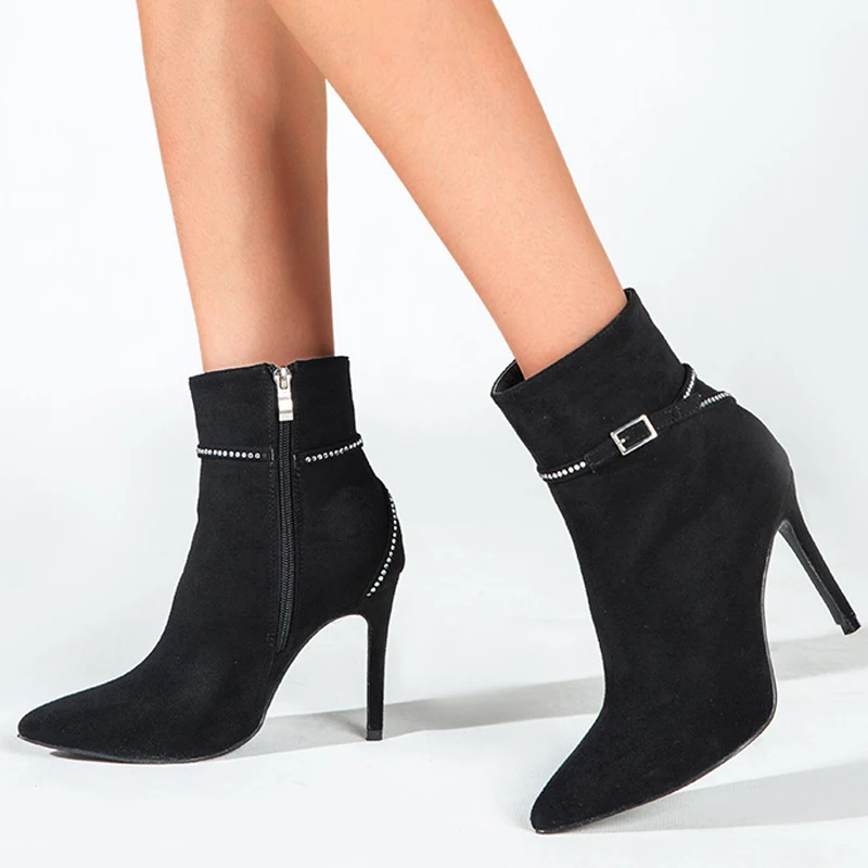 

New Ankle Boots For Women Pumps Rhinestones Autumn Ladies Modern Short Booties Female Shoes Fashion Pointed Toe Thin High Heels