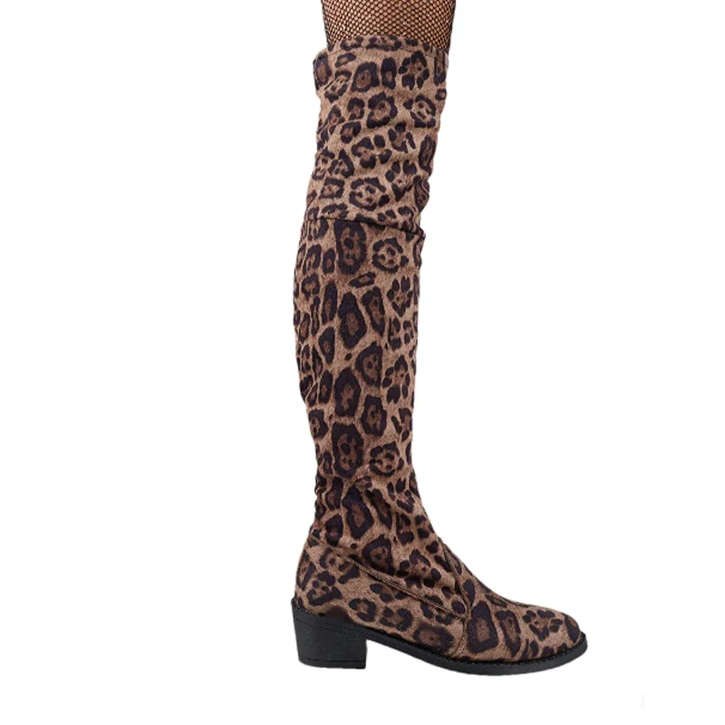 Женские замшевые высокие сапоги с леопардовым принтом женские туфли выше колена