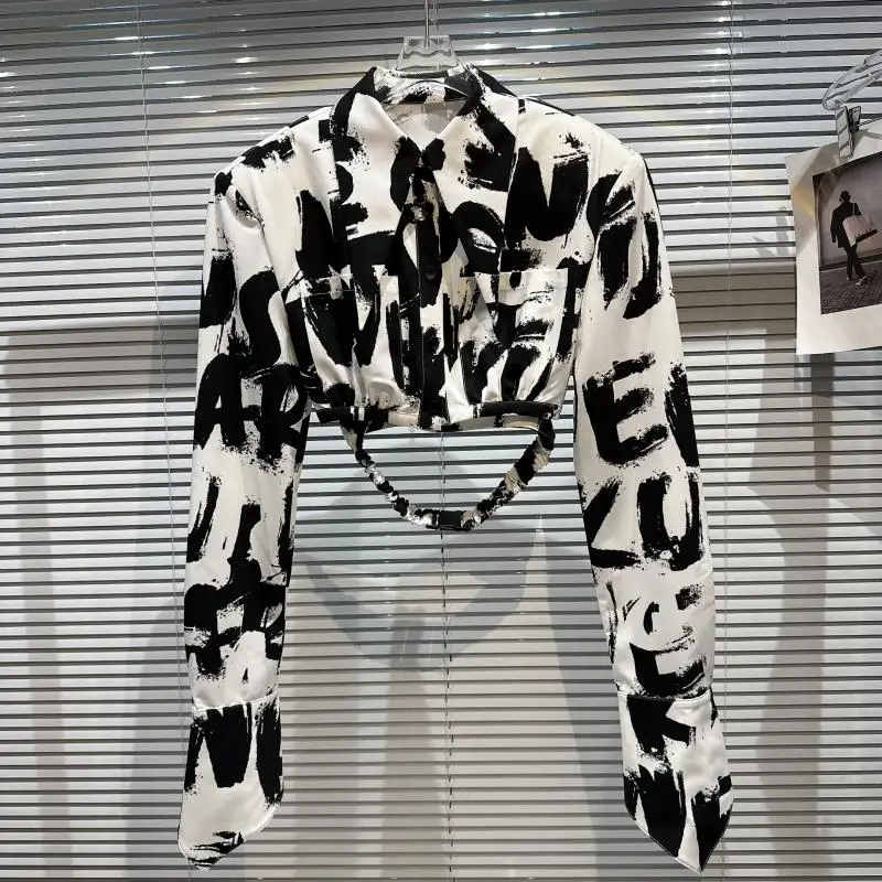 

Женская короткая куртка с длинным рукавом, однотонная стеганая куртка с длинным рукавом и принтом букв в стиле High Street, новинка 2023