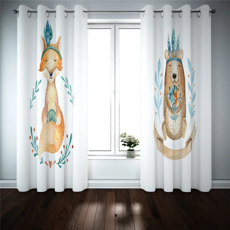 Customized Curtains For Bedroom Animal Fox Bear Luxury Cheap Window Blinds Living Room Kids Kicthen Door Home Deco