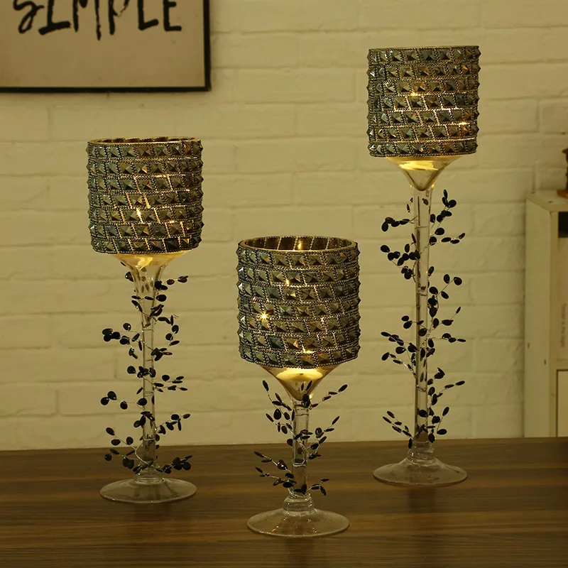 

Стеклянные подсвечники с гальваническим покрытием, аксессуары для украшения обеденного стола, подсвечники для украшения гостиной