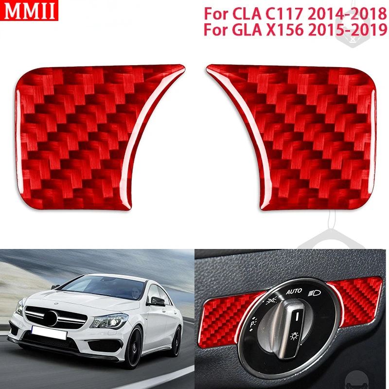 

MMII Real Carbon Fiber Interiors Car Headlight Button Decor Frame Cover Sticker for Mercedes Benz CLA C117 GLA X156 2014-2019