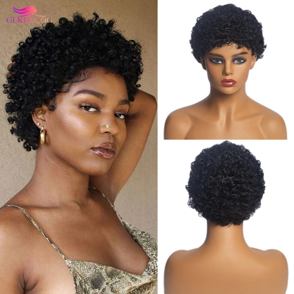 

Short Pixie Cut Wig Synthetic Hair Afro Kinky Curly Wigs For Women Natural Black Brown Daily&Party Wig