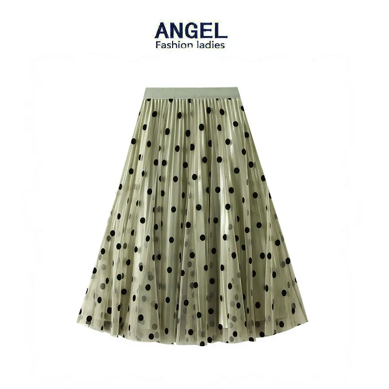 

High Quality 2023 Elegant Women Clothes Female Wave Point Gauze Skirt Spring Summer Reversible Drape Effect Dress Traf Y2k