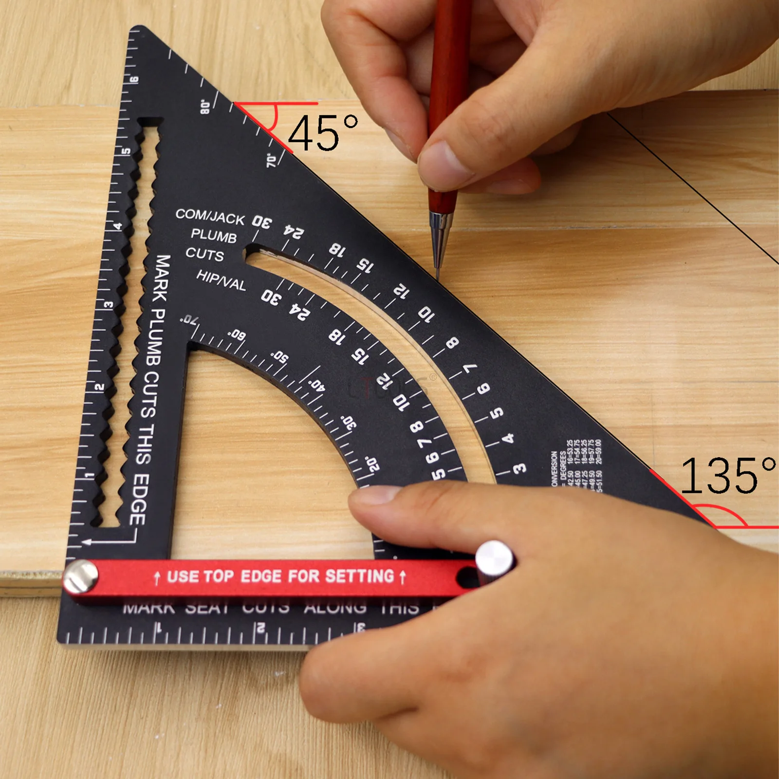 

7Inch Triangle Squares Ruler Positioning Angle Woodworking Tool Aluminum Alloy 2-in-1 Extendable Layout with Base Goniometer