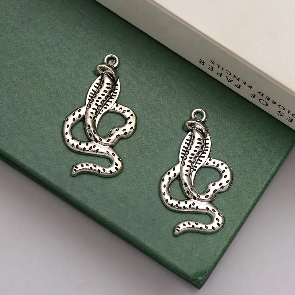 

15pcs/lot--10x18mm Antique Silver Plated Snake Charms Cobra Animals Pendants For Jewelry Making Supplies Diy Keychain Necklace