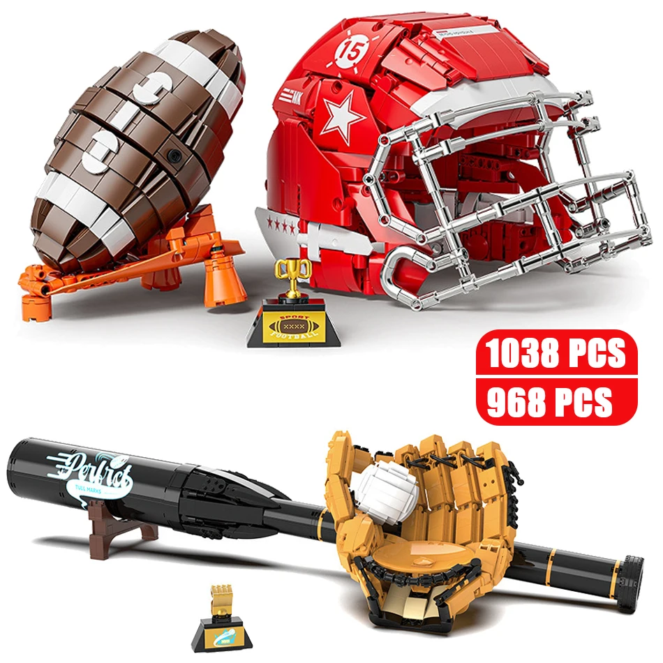 MOC спортивная игра футбол регби шлем бейсбольная бита перчатки строительные