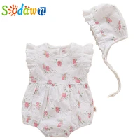 sodawm baby girl clothes 2022 summer flying sleeve bodysuit embroidered romper floral toddler clothes