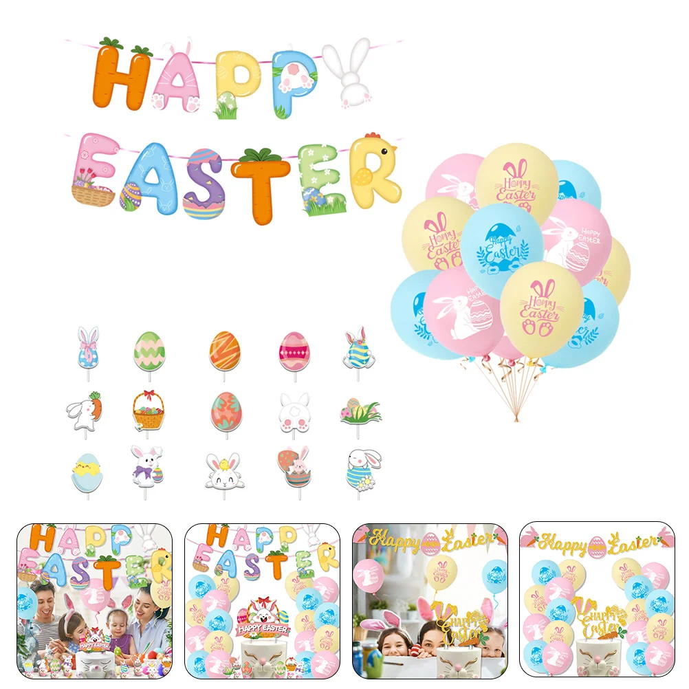 

Easter Party Cake Banner Decorations Hanging Banners Balloons Bunny Garland Cupcake Happy Nye Toppers Decor Latex Supplies