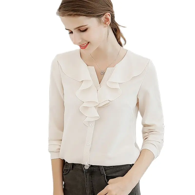

Блузка женская шифоновая, однобортный Кардиган с лацканами, модная Однотонная рубашка с длинным рукавом, на весну, тонкая популярность ...