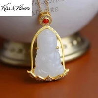 kissflower nk263 fine jewelry wholesale fashion woman girl bride mother birthday wedding gift lotus guanyin 24kt gold necklace