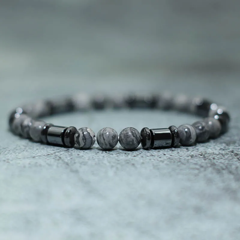 Новый цилиндрический гематитовый браслет с натуральными картами бусинами