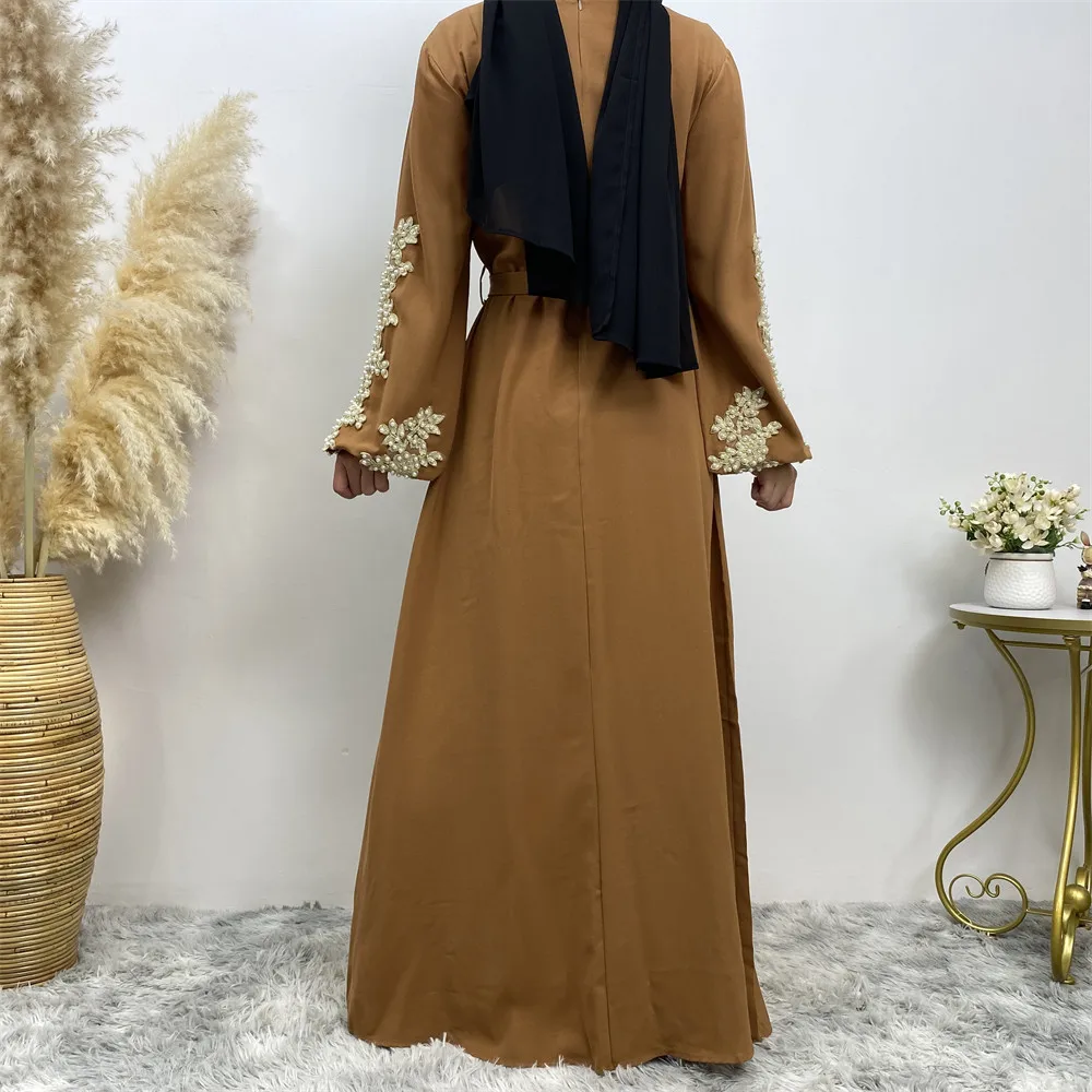 2023 New Long Dress Middle Eastern Arab Women's Fashion Lace Appliqué Beaded Muslim Dress Hija Muslims for Women Abaya Dress