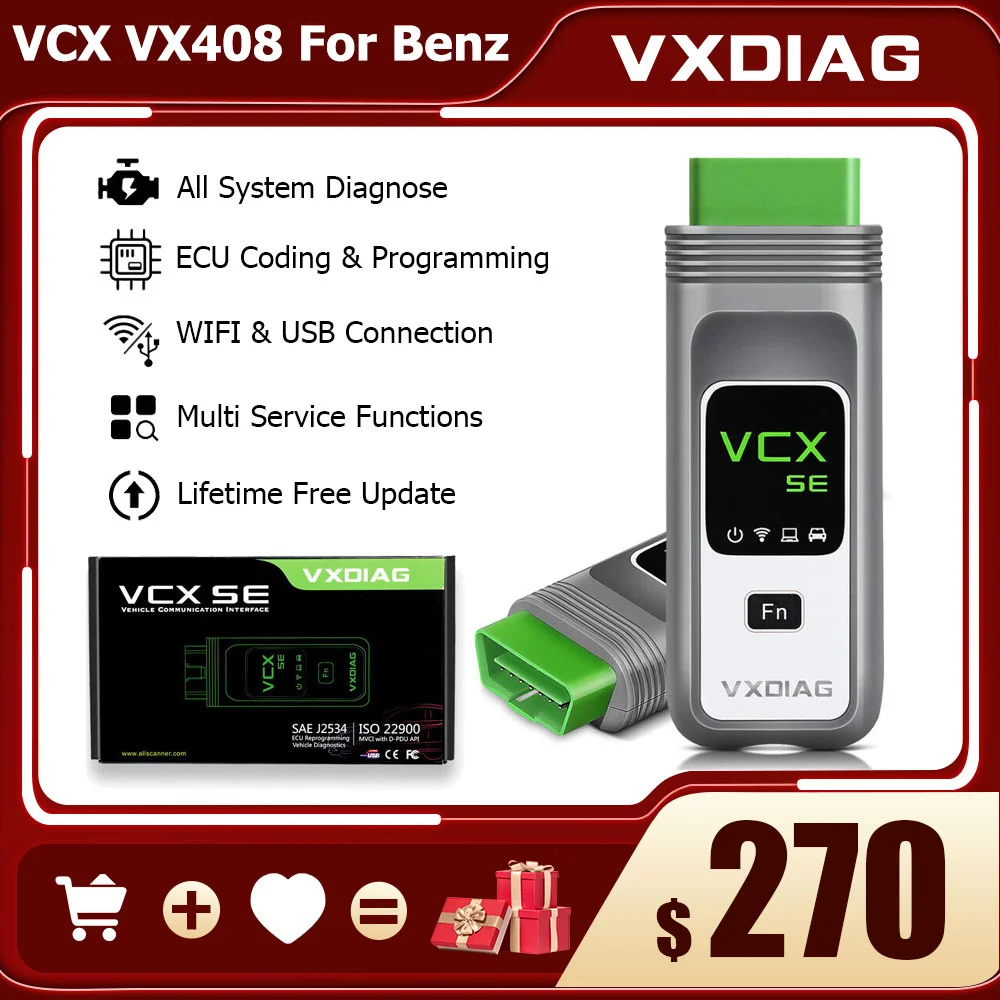 

VXDIAG VCX VX408 For Benz C6 Car Diagnostic Tool ECU Online & Programming OBDII Scanner For Mercedes Free Donet DOIP Protocol