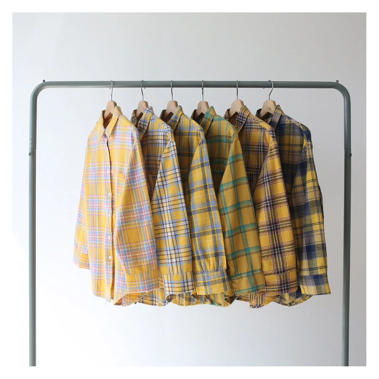 

JMPRS Vintage Long Sleeve Plaid Shirts Women Yellow Series Bf Style Loose Brushed Blusa Feminina Casual Baggies Tops Outwear
