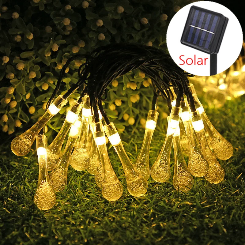 

7m Water Drop LED Solar Lights Outdoor Lamp String Lights for Holiday Christmas Party Waterproof Fairy Garden Wedding Decoration