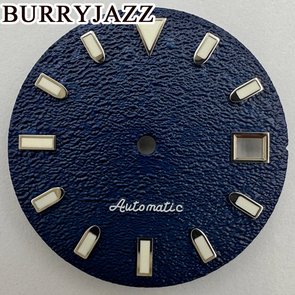 

Циферблат для часов BURRYJAZZ, 29 мм, синие стерильные часы, светящийся циферблат, подходит для часового механизма NH35, для часов 3 часа 3,8