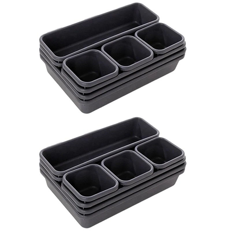 

16X Organizer Box Trays Home Office Storage Kitchen Bathroom Closet Desk Box Black