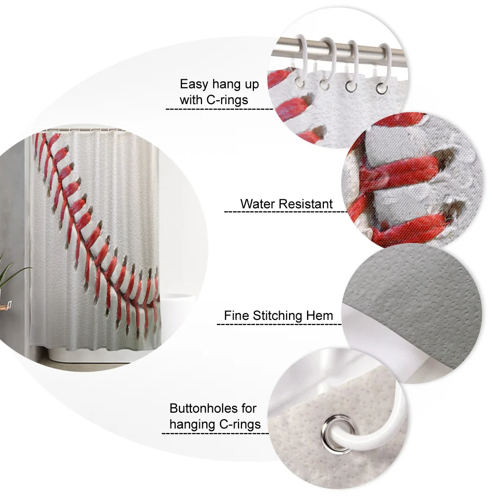 Спортивная бейсбольная текстура Красная белая душевая занавеска s для ванной