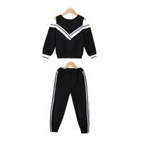 fashion big girls sports suits off shoulder black and white clothing set for teenage autumn tracksuit kids plus size sportswear