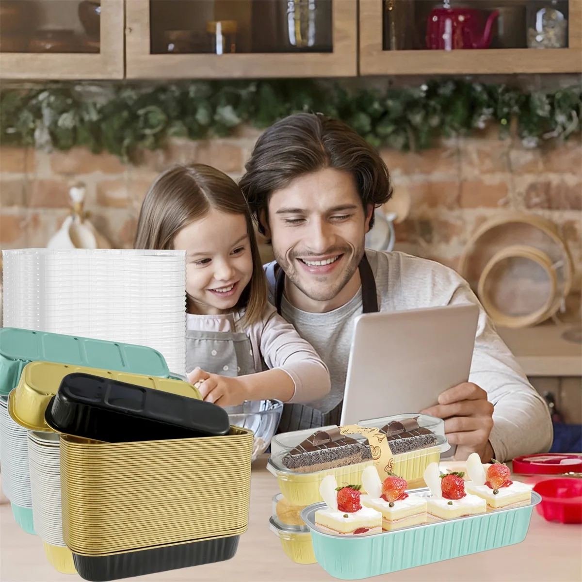 

50Pcs Mini Loaf Pans with Lids Spoons and Sealing Stickers 200ml Heat Resistant Aluminum Foil Baking Pans Reusable Rectangle