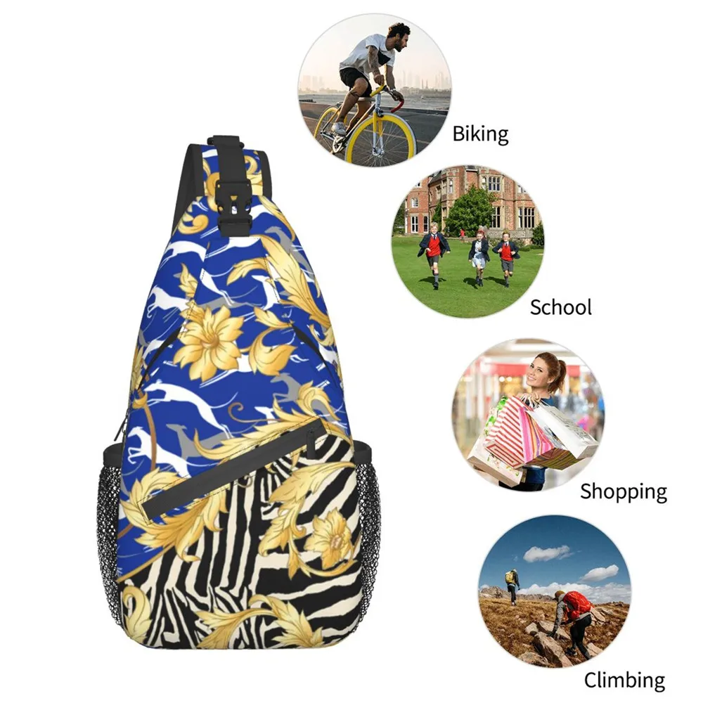 Men Chest Bag For Club Backpack Blue Greyhound Dogs Gold Floral Print Cross Shoulder Sling Male Bags Bolsa Dropship images - 6
