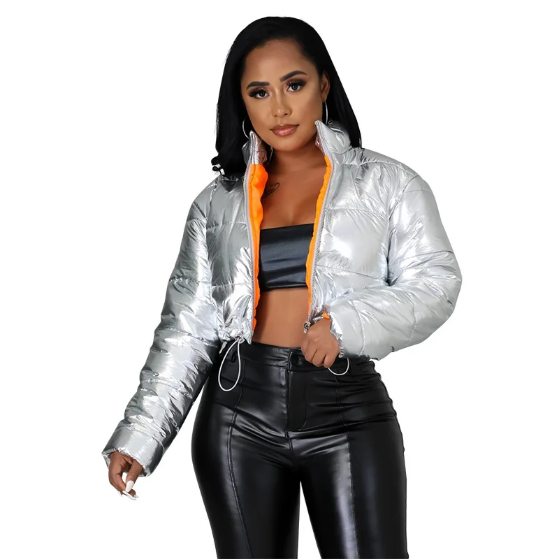 Autumn and Winter European and American Women's Jackets Amazon's New Warm Shiny Stand-up Collar Short Bread Jacket Down Jacket