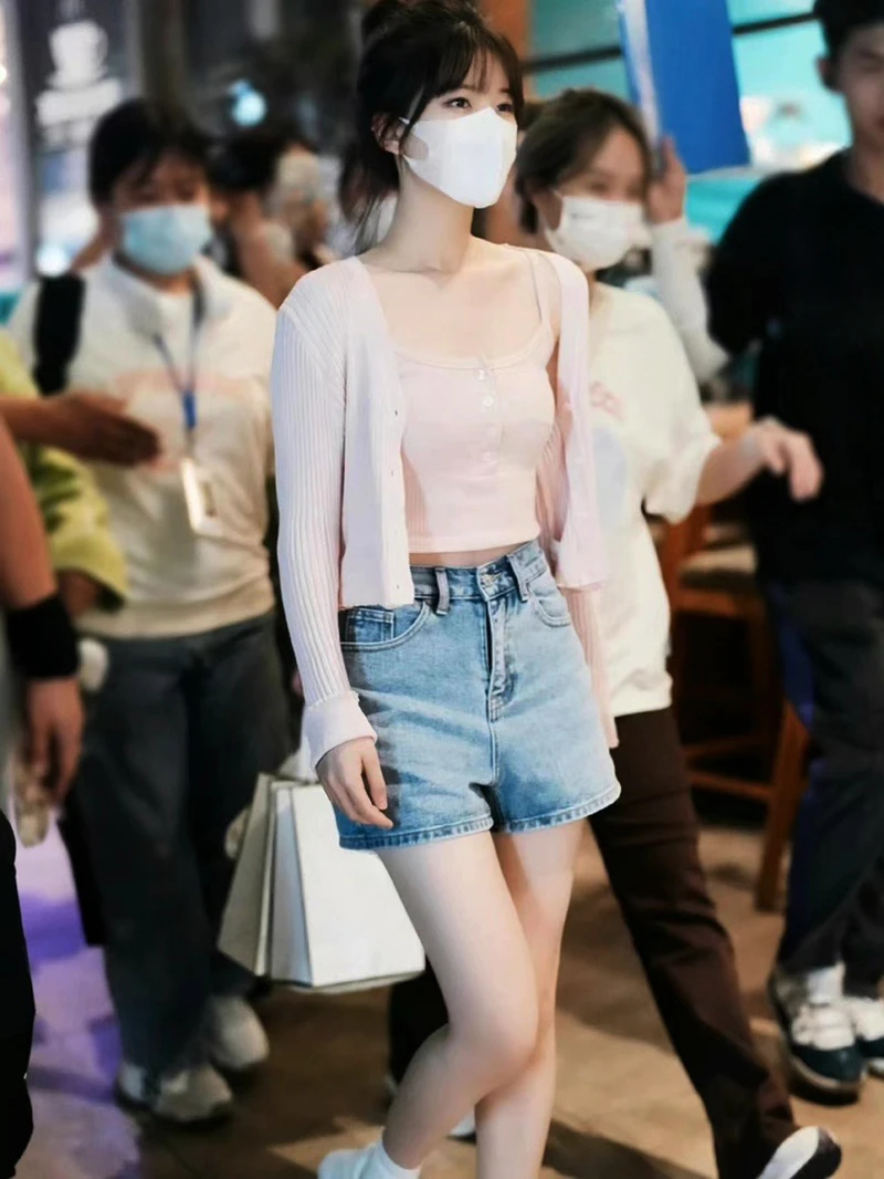 Kpop корейская певица женские уличные розовые кардиганы свитера с v-образным