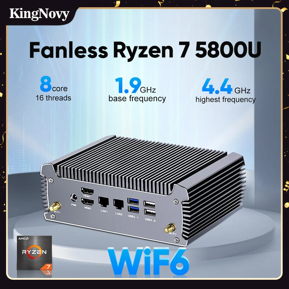 

Fanless AMD Mini PC FU02 Ryzen 7 5800U 4800U Gaming Mini Computer Windows 11 Dual LAN Firewall Router 2*HDMI2.0 NVMe DDR4 WiFi6