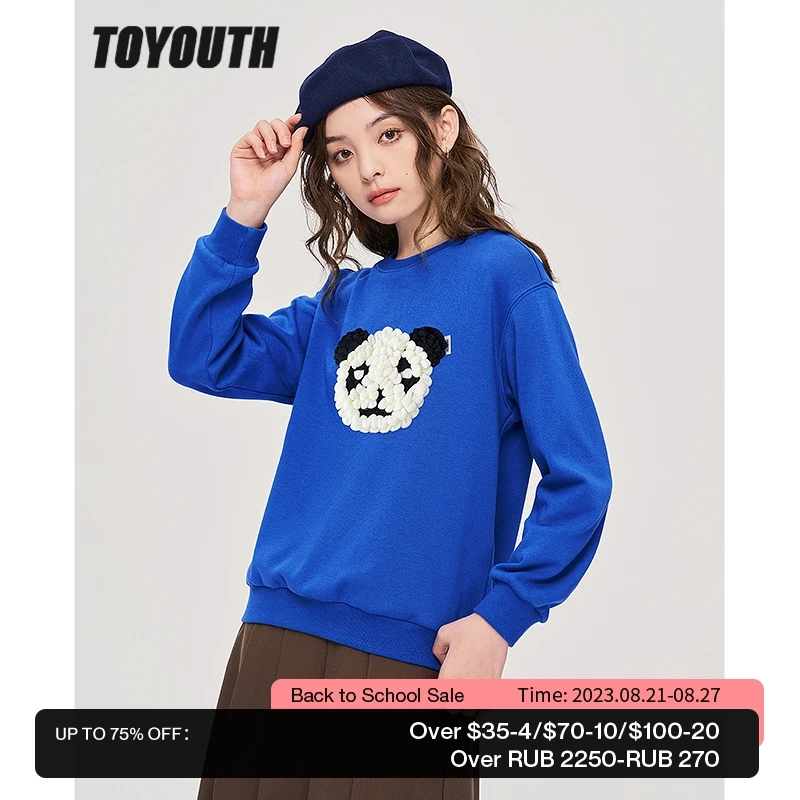 

Toyouth Women Fleece Sweatshirt 2022 Winter Long Sleeve O Neck Loose Hoodie 3D Panda Print Warm Casual Streetwear Pullover