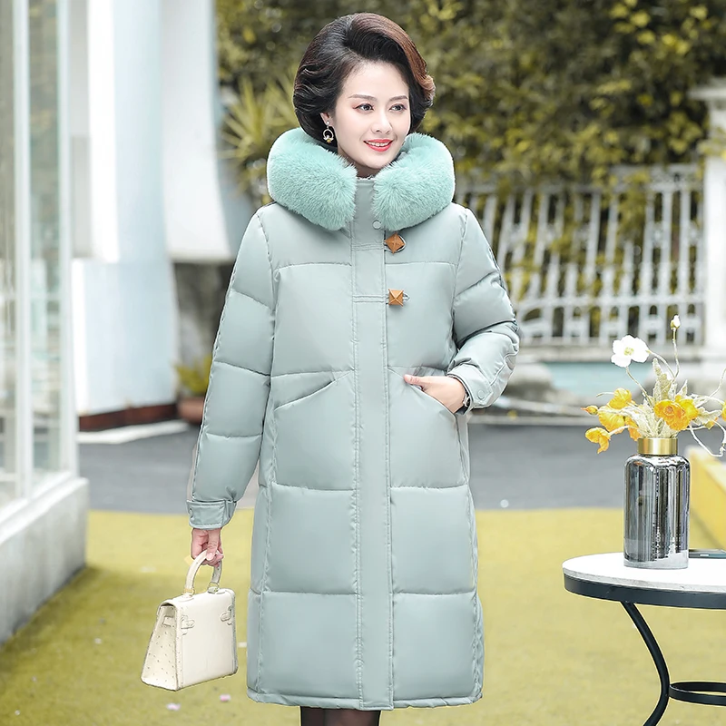 Middle-aged Women's Winter Cotton Coat 2022 New Mother's Down Jackets Women Cotton Padded Long Jackets Warm Thick Parkas