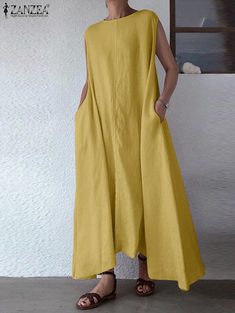 

Irregular Hem Party Holiday Dress 2022 ZANZEA Women Sleeveless O Neck Elegant Maxi Dress Vestidos Work OL Office Robe Oversized