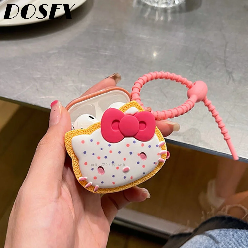 

2022 Wireless Headset Case Sanrio Hello Kitty Airpdos 2 3 Generation Pro Bluetooth Earphone Cover Korean Style Solid With Strap