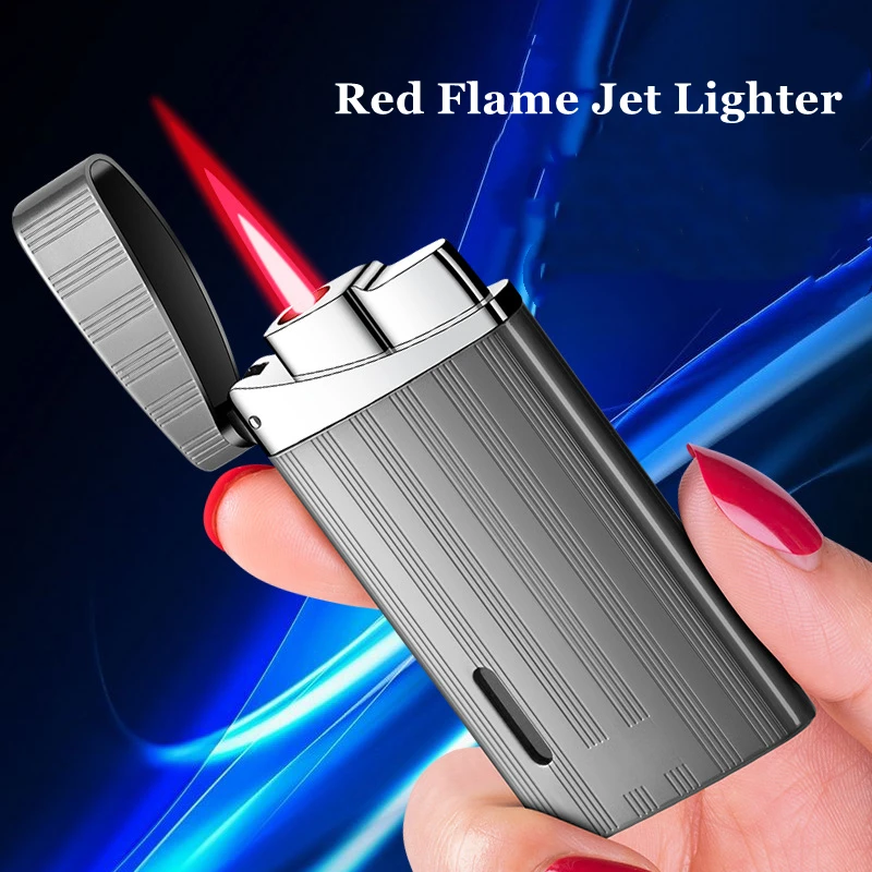 

New Red Flame Jet Torch Cigarette Lighter Inflated Windproof Metal Gas Butane Cigar Lighters Smoking Accessories Gadgets for Men