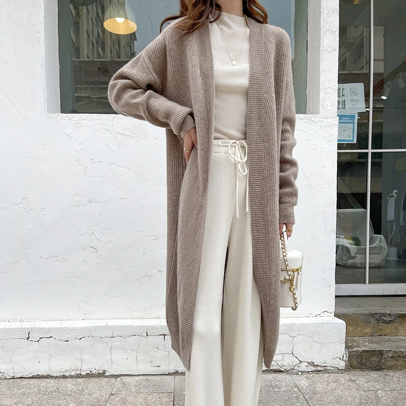 

2022 autumn and winter new V-Neck long cardigan solid color coat new women's cashmere cardigan thick sweater Korean casual cas