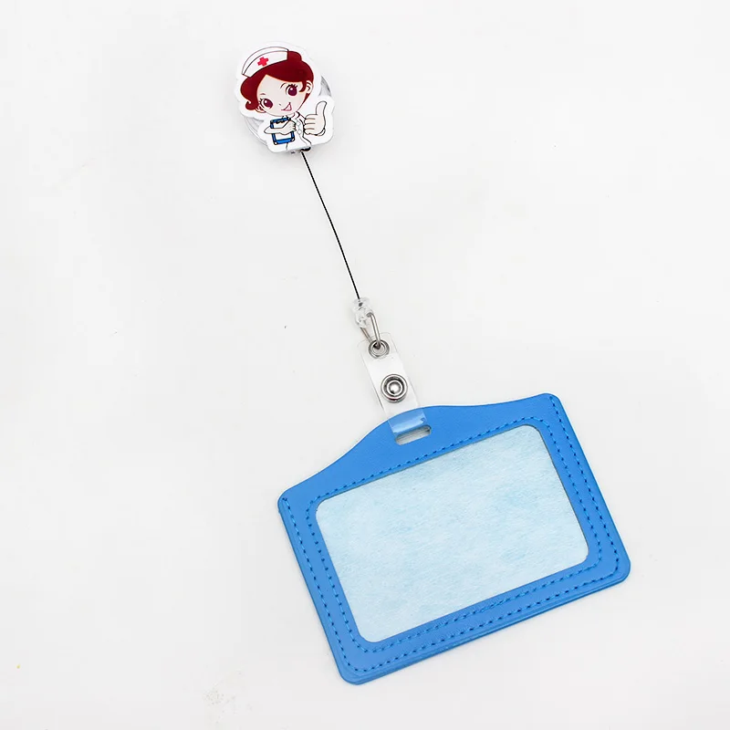 1set pu leather cartoon badge holder with badge reel hospital medical workers work card name tag card holder for nurses doctors free global shipping