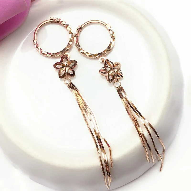 

585 фиолетовые Позолоченные висячие серьги 14 к из розового золота с нежными цветами и мягкой цепочкой с бахромой для женщин Гламурные ювелирные изделия для помолвки