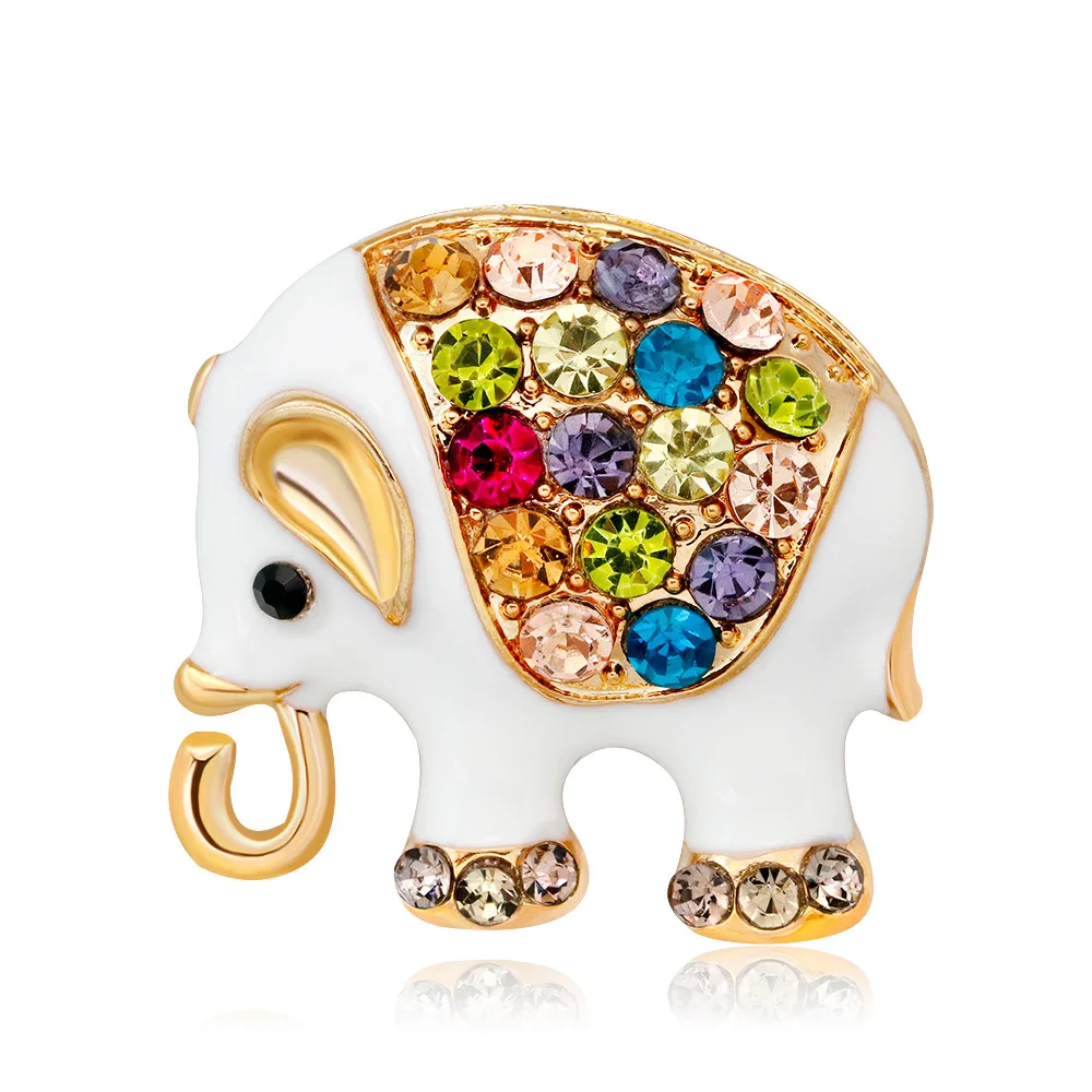 

TULX Cartoon Elephant Enamel Brooch Pin Cute Animal Rhinestone Hat Badge Winter Coat Accessories Brooches For Women
