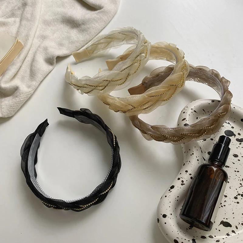 

Organza Headband Head Hoops Mesh Chain Twist Braid Hair Hoop Shiny Wide Hairbands Women Headwear Spring Hair Accessories