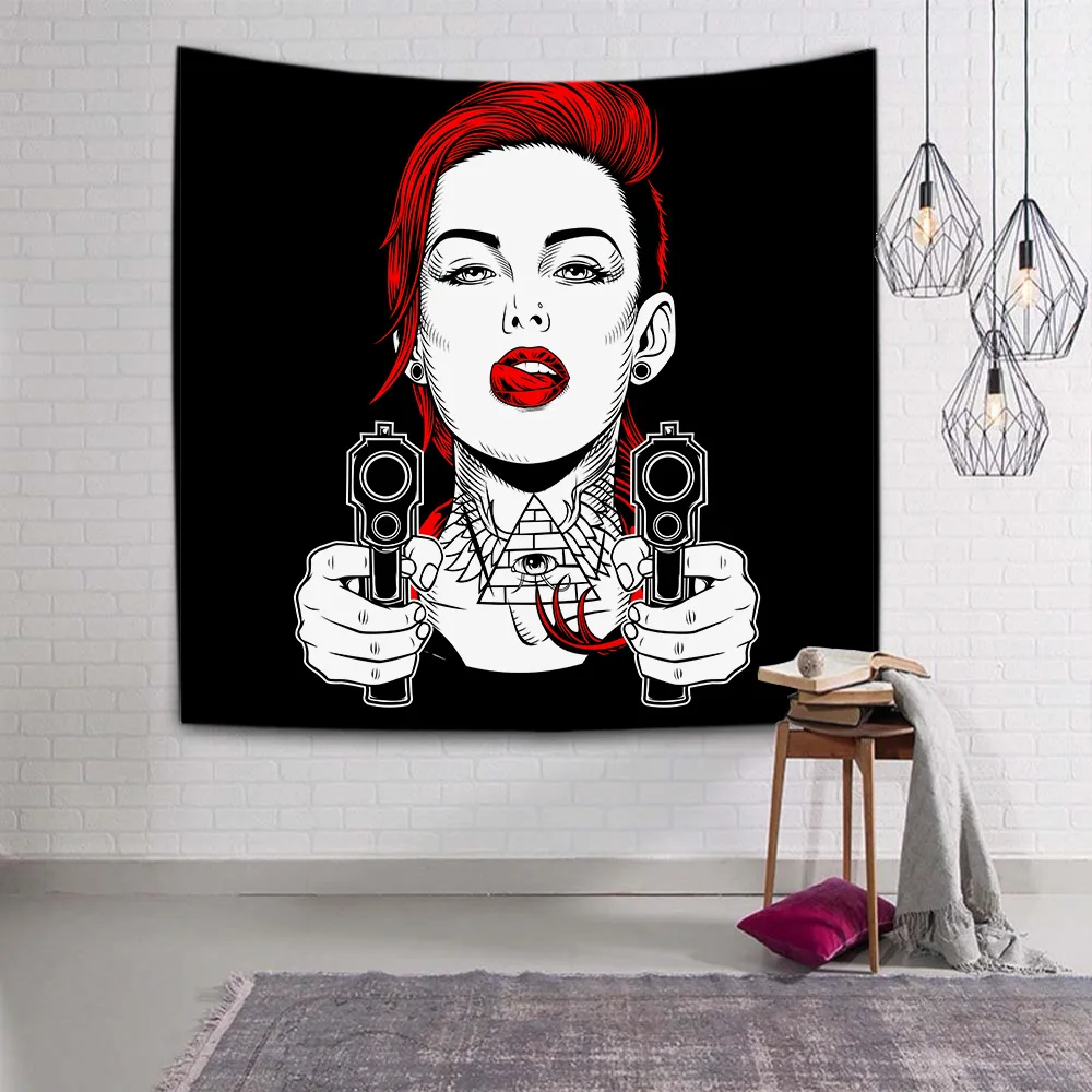Tapestry Black White Red Dark Decor Wall Decoration Items 95*73cm Rectangle Polyester Tapestries for Bedroom |