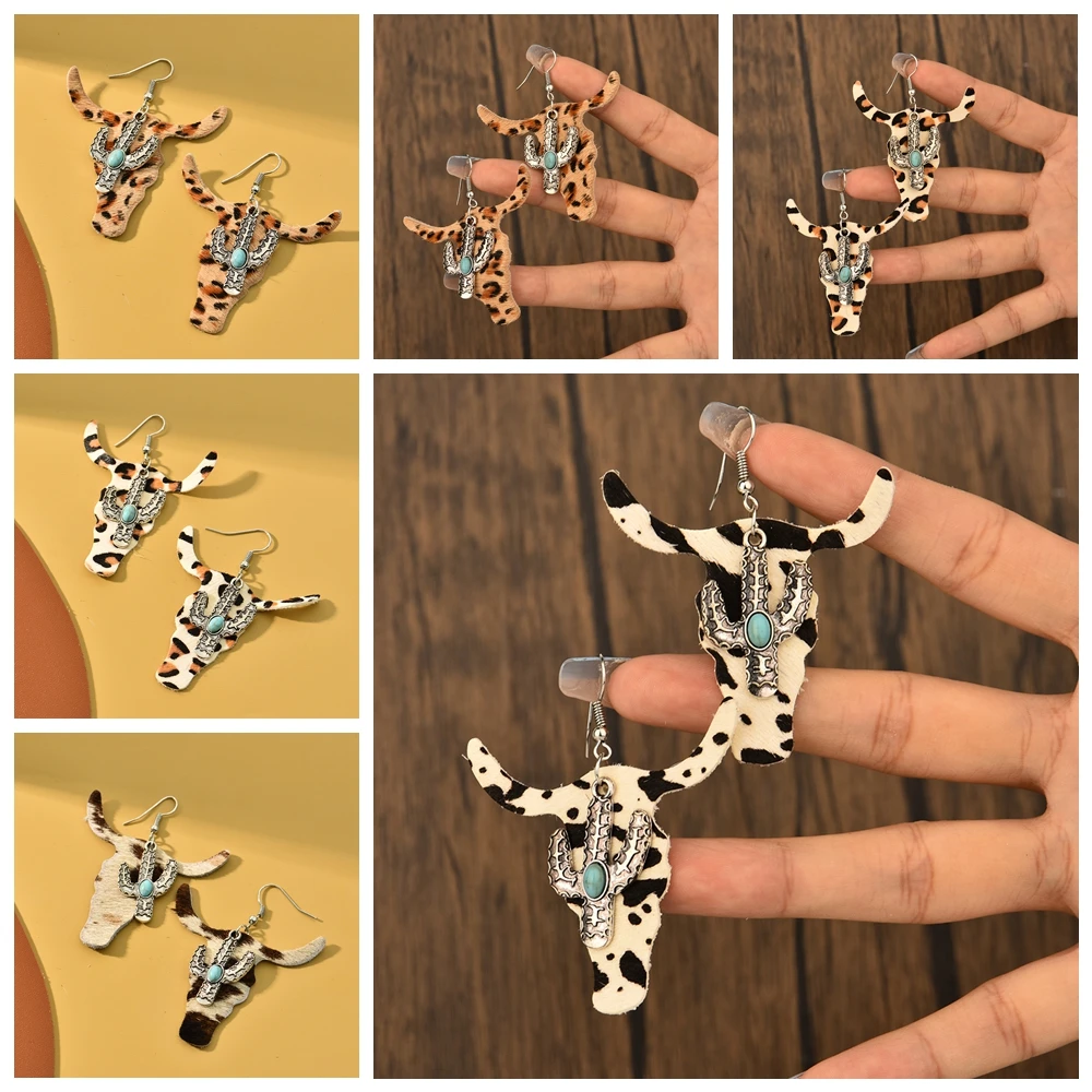 

Leopard Print Bull Head Dangle Earrings Creative Cocktail Reception Fashion and Beautiful for Women Women Birthday Gift Jewelry